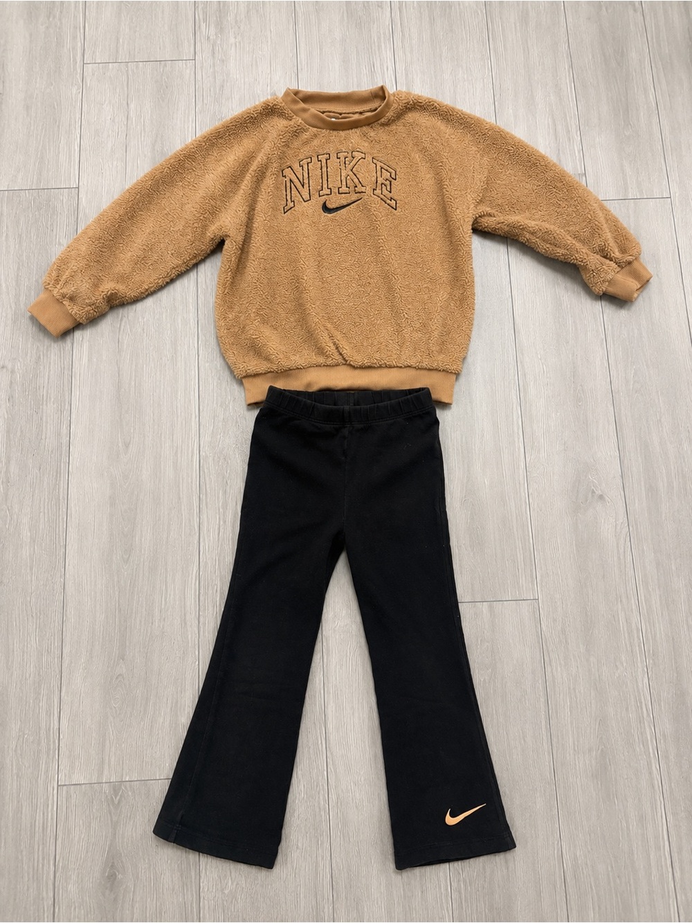 Nike Tan Sherpa Sweatshirt with Black Logo Sweatpants
